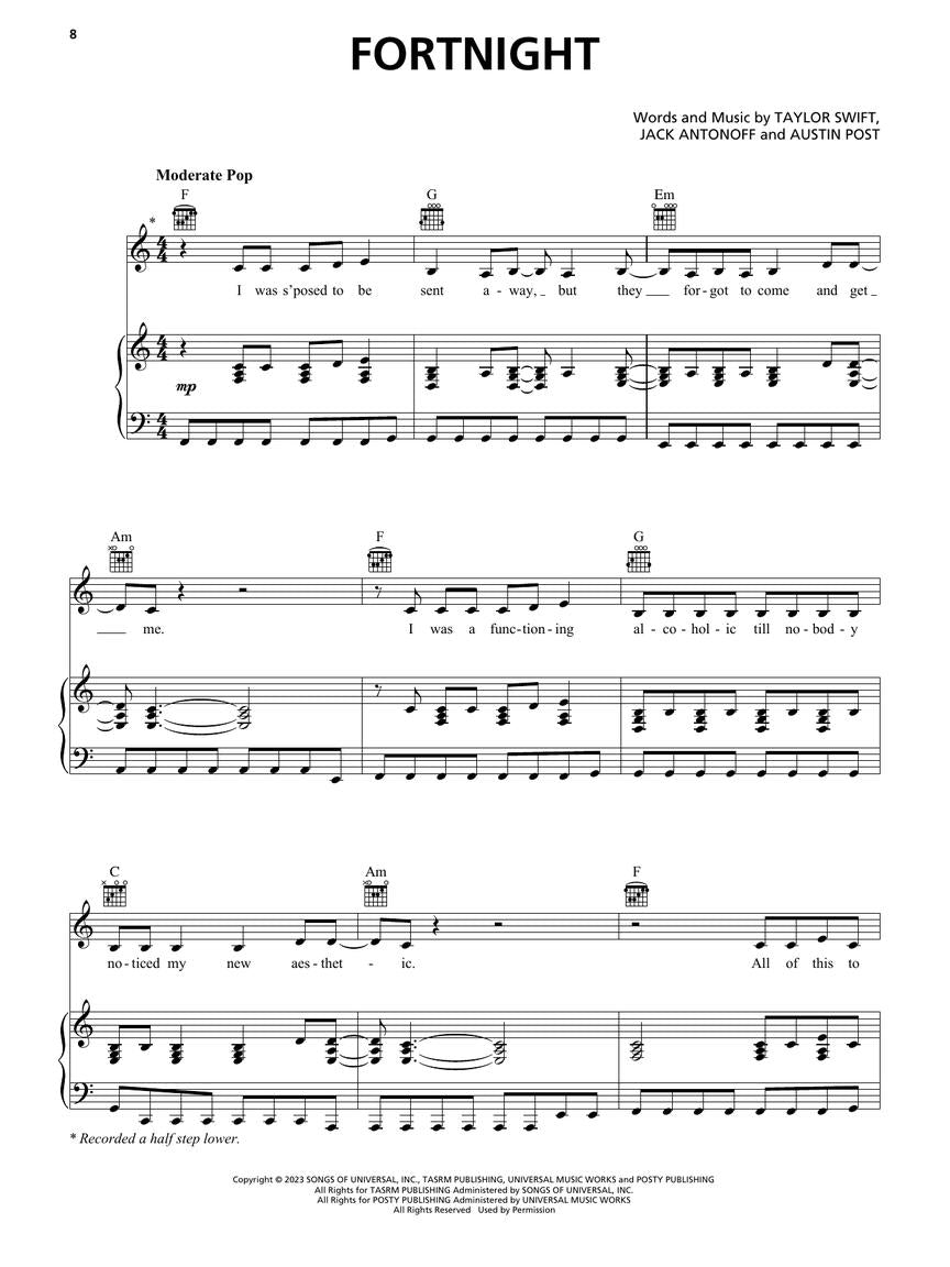 Taylor Swift - The Tortured Poets Department: The Anthology, PVG - Fortnight Sheet Music