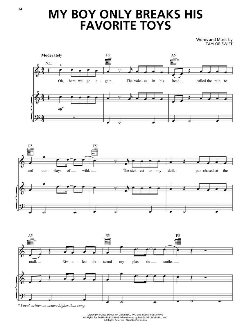 Taylor Swift - The Tortured Poets Department: The Anthology, PVG - My Boy Only Breaks His Favorite Toys Sheet Music