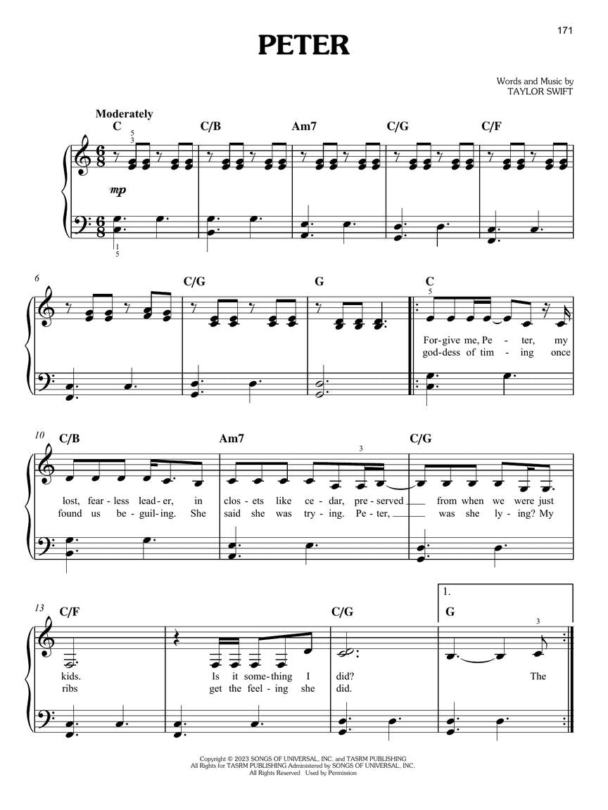 Taylor Swift - The Tortured Poets Department: The Anthology, Easy Piano - Peter Sheet Music