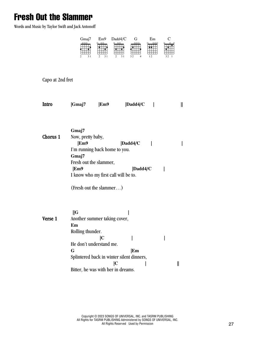 Taylor Swift - The Tortured Poets Department: The Anthology, Guitar Chords & Lyrics - Fresh Out the Slammer