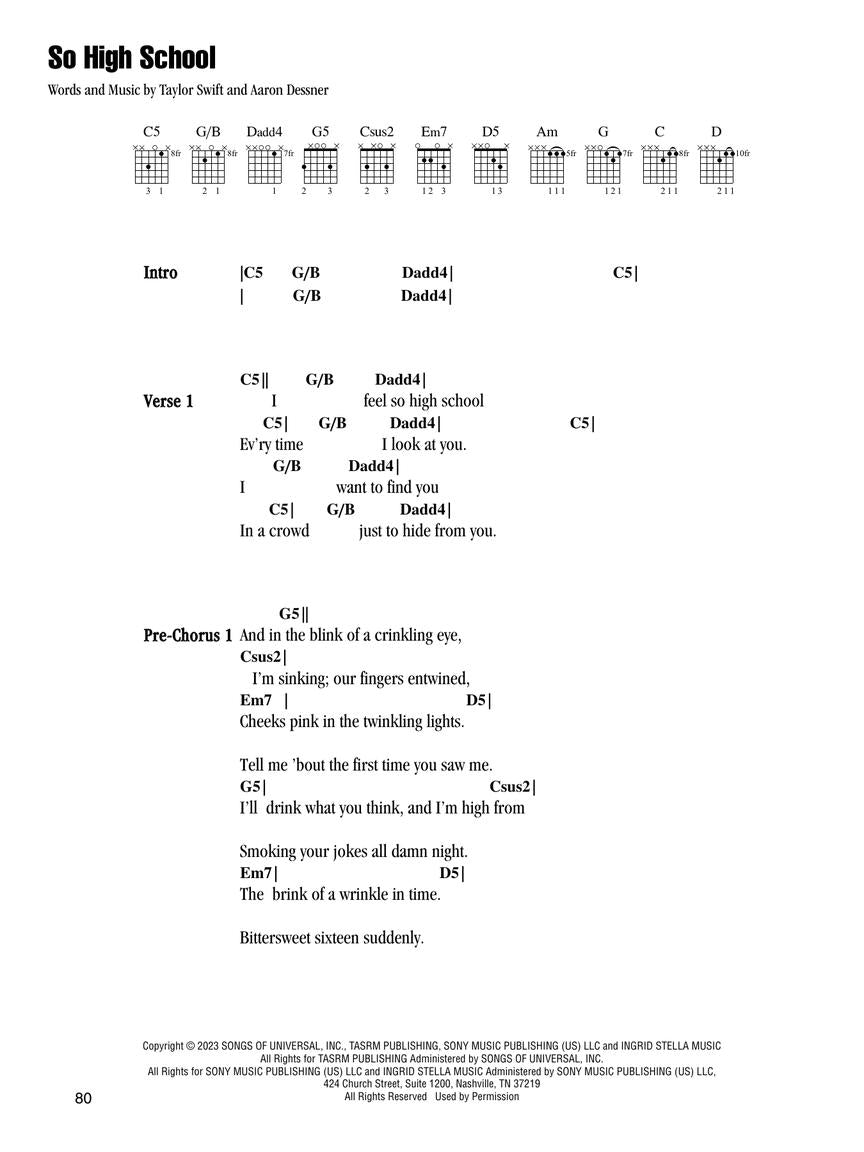 Taylor Swift - The Tortured Poets Department: The Anthology, Guitar Chords & Lyrics - So High School