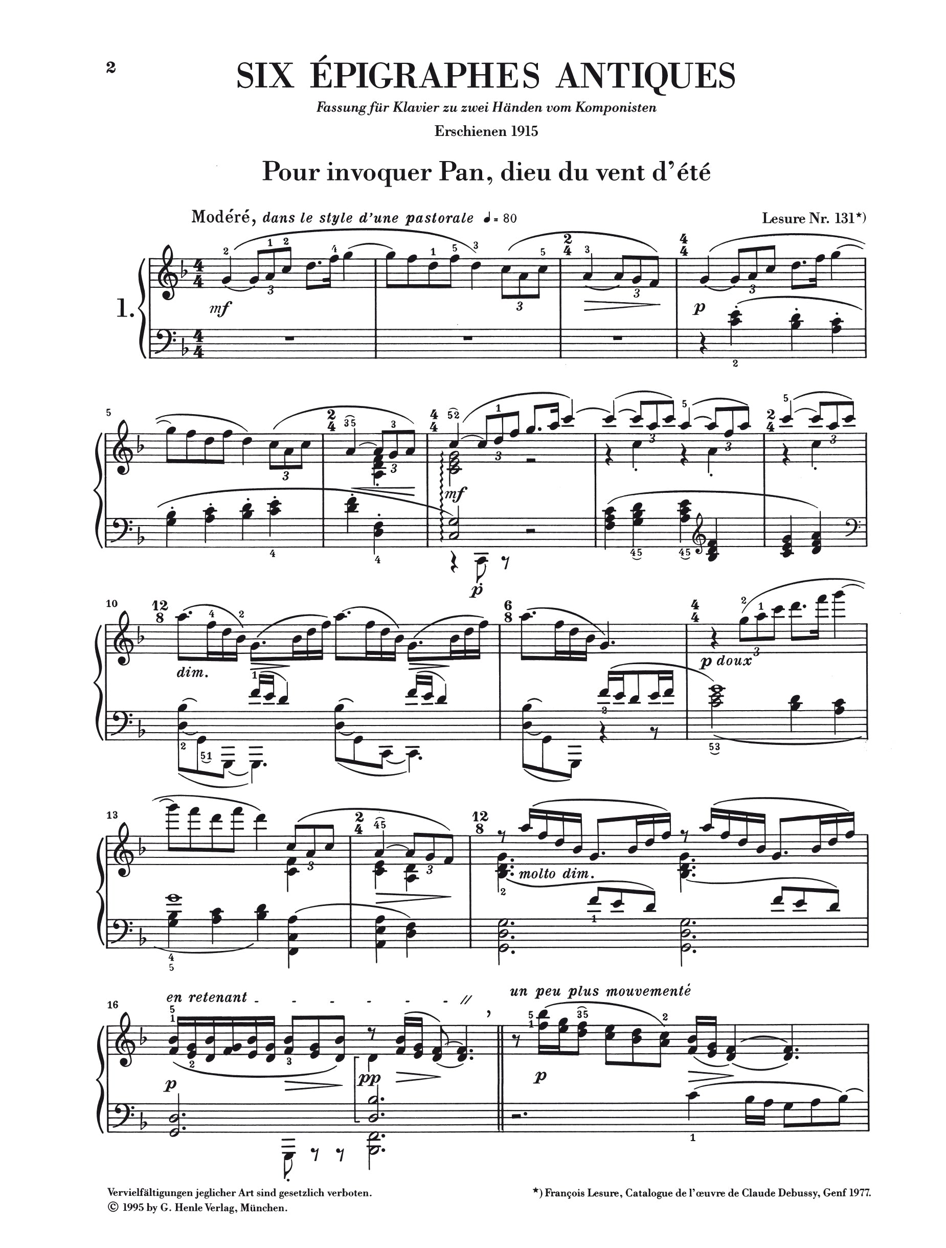 Debussy: Six Epigraphes antiques Piano Solo