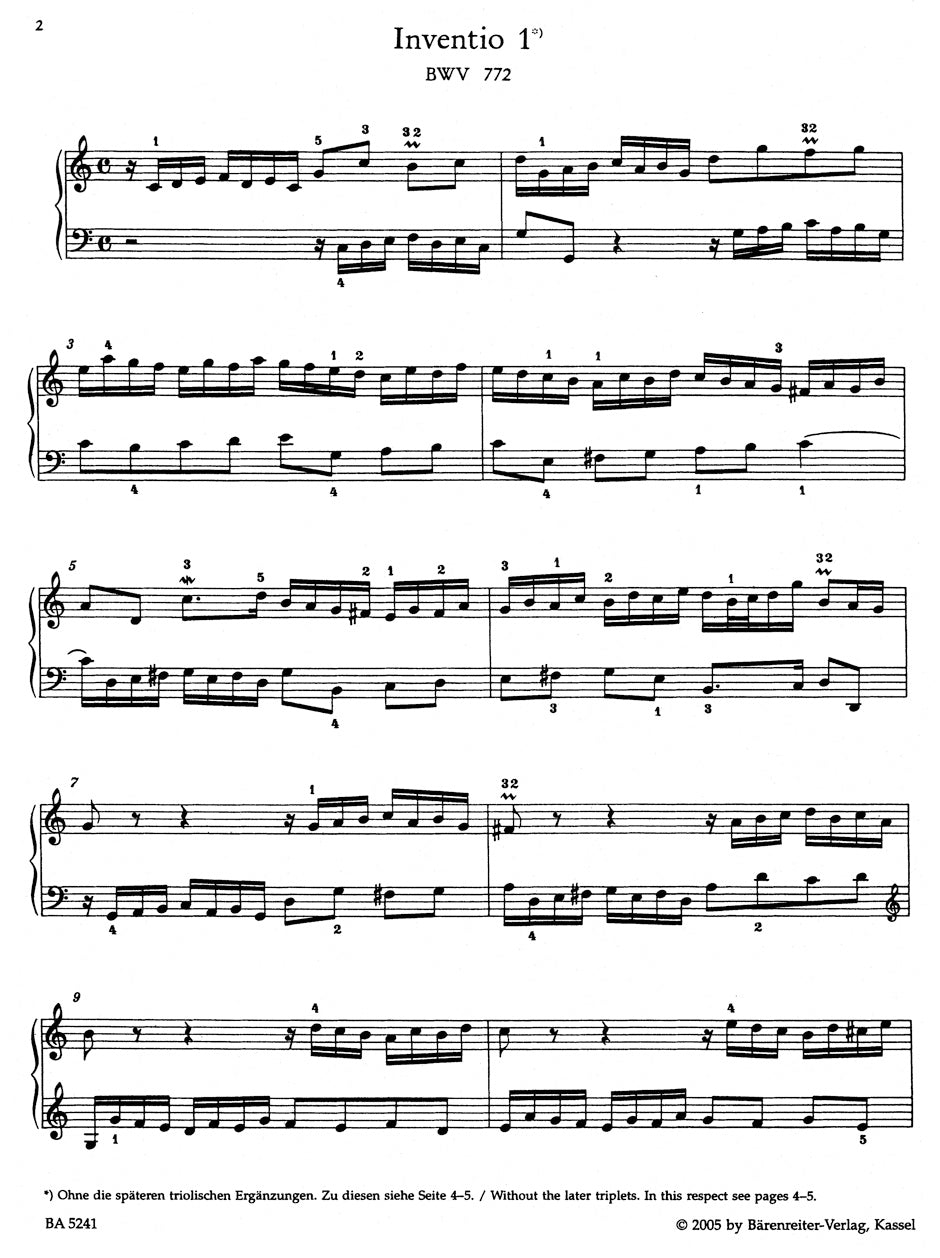 Bach: Inventions & Sinfonias BWV 772-801 for Piano Solo with Fingerings