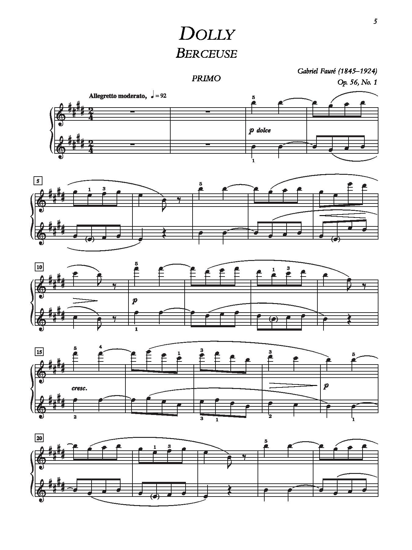 Fauré: Dolly Suite, Opus 56 for Piano Duet