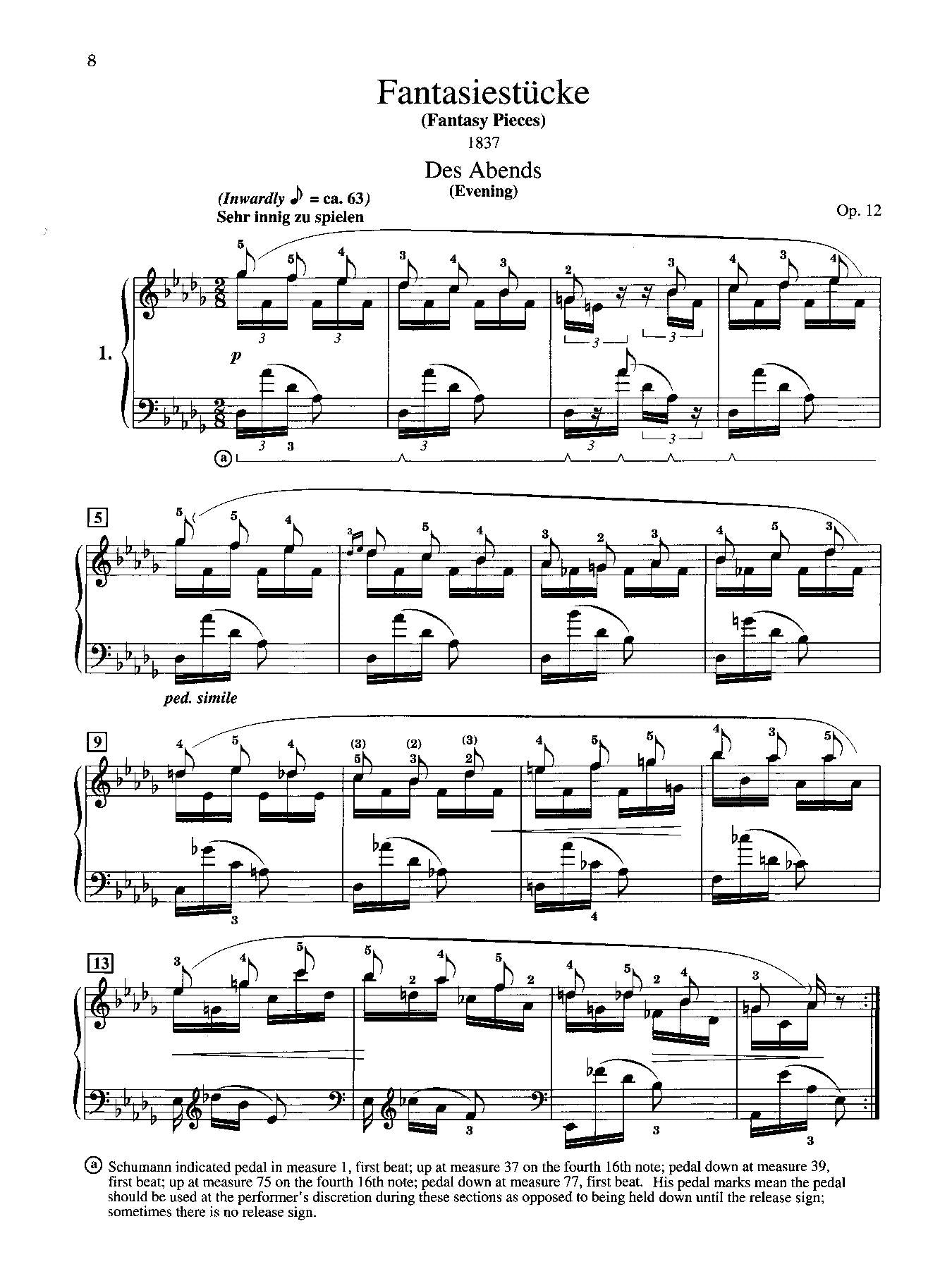 Schumann: Fantasiestücke, Opus 12 Fantasy Pieces