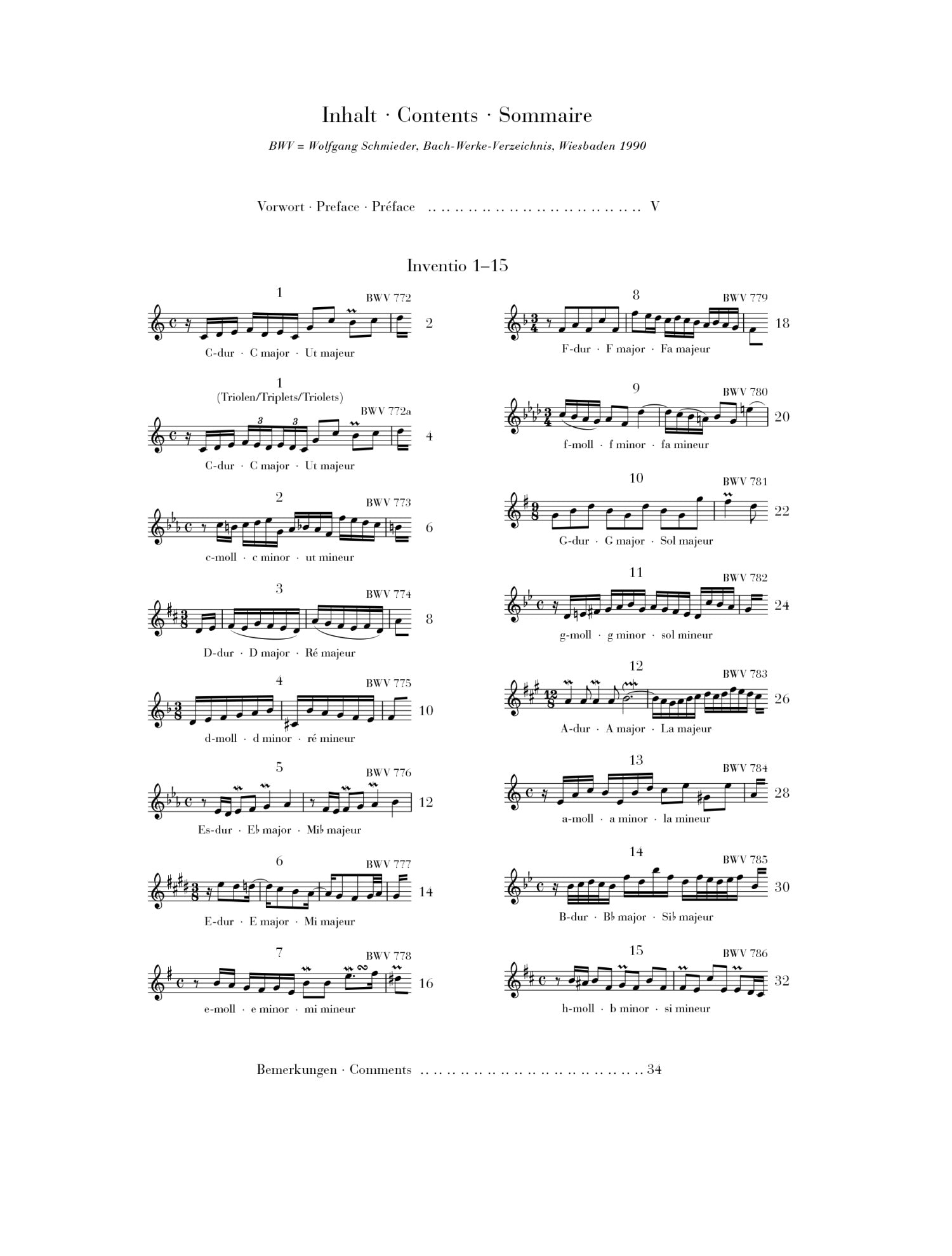 Bach: Two Part Inventions BWV 772-786 (No Fingering) Piano Solo