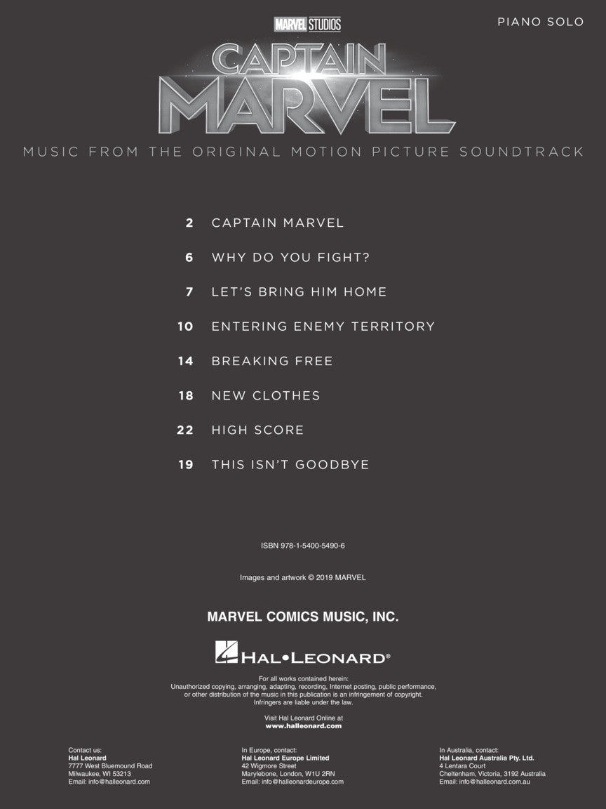 Captain Marvel Soundtrack for Piano Solo