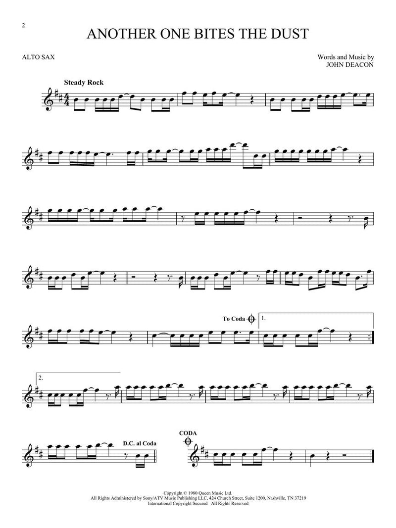 Another One Bites The Dust sheet music for alto saxophone solo